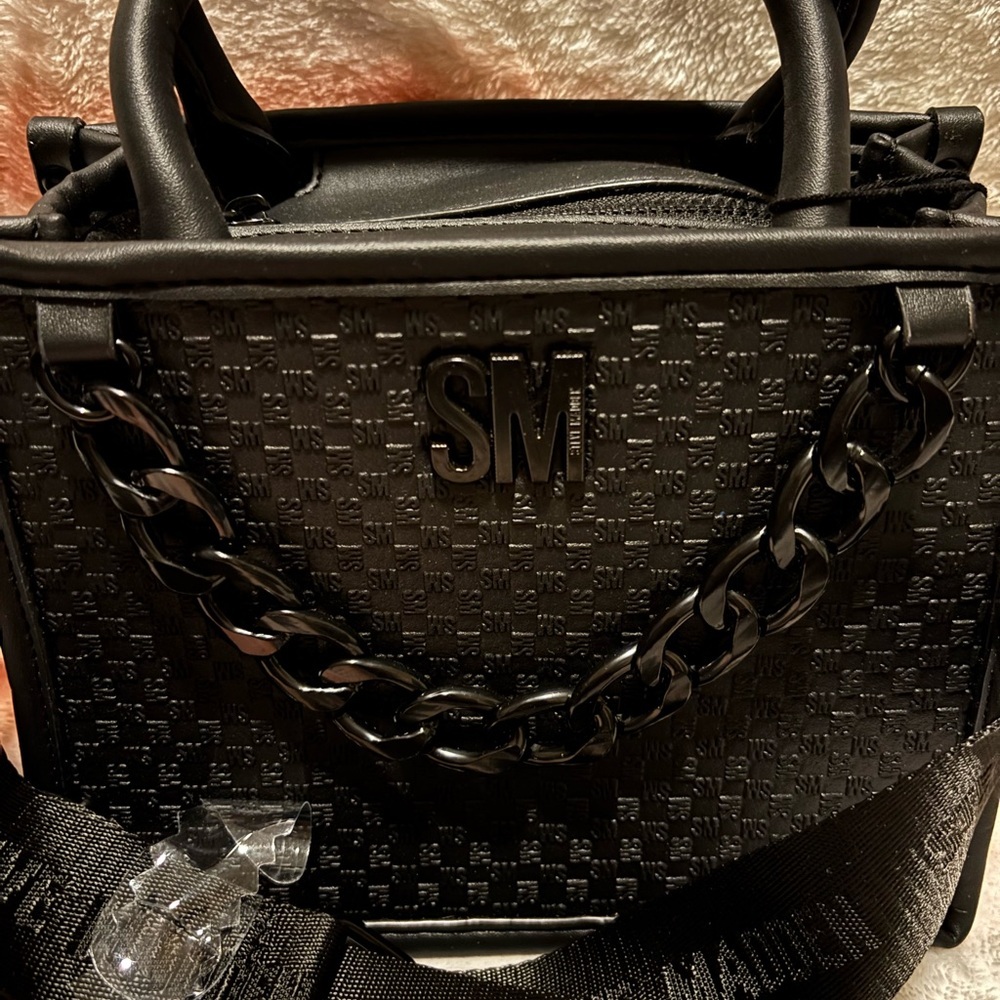 Steve Madden Black Textured Mini Satchel with Chain Strap - Picture 2 of 8